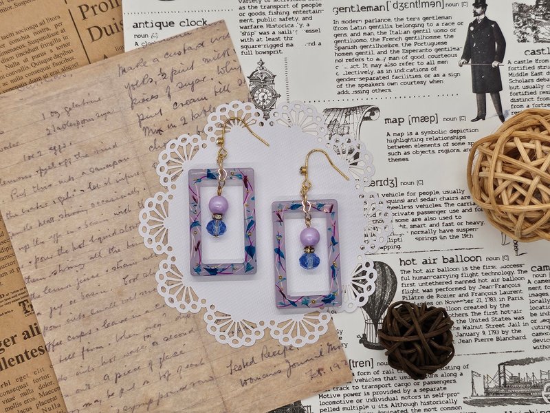 原创耳饰 方框花园-静谧 真花创作 小众饰品 手作 耳环 - 耳环/耳夹 - 树脂 多色