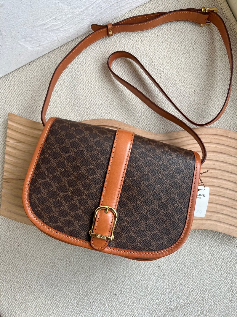 绝美难得中古包 Vintage Celine棕花马鞍斜背包 - 侧背包/斜挎包 - 防水材质 咖啡色