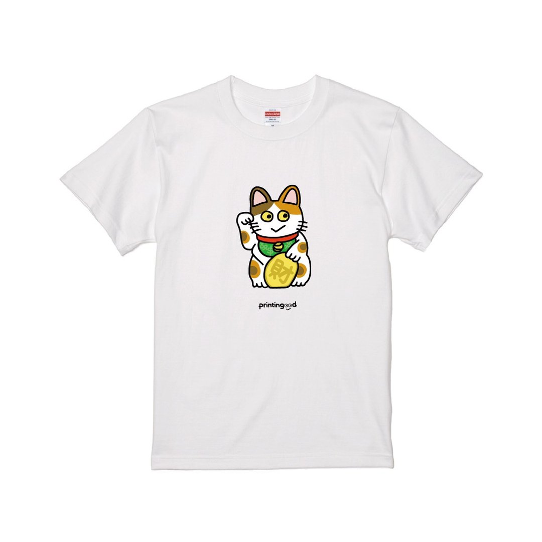 招财猫(招き猫) 短袖T恤 三花猫  白t-shirt - 女装 T 恤 - 棉 多色