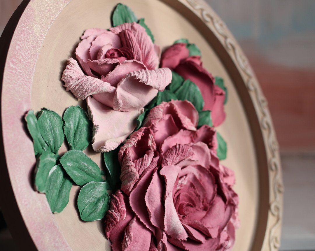 Roses, plaster flower art, textured painting, palette knife flowers, modern art. - 墙贴/壁贴 - 其他材质 