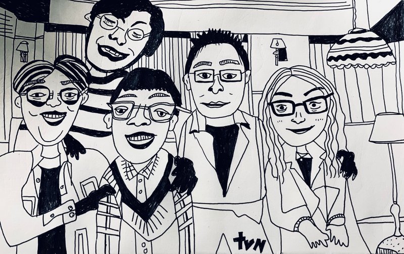 定制人物及场景绘制 黑白插画 黑白角色全体照 全家福 海报 - 卡片/明信片 - 其他材质 黑色