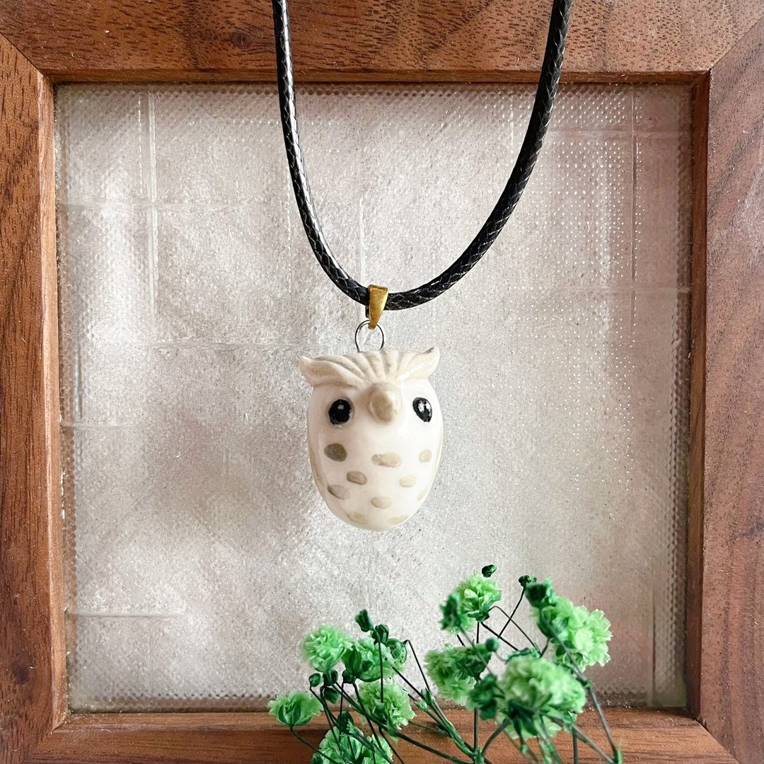 【最终贩售-3/31绝版下架】香水精油项链-猫头鹰|手作陶艺 - 项链 - 瓷 银色