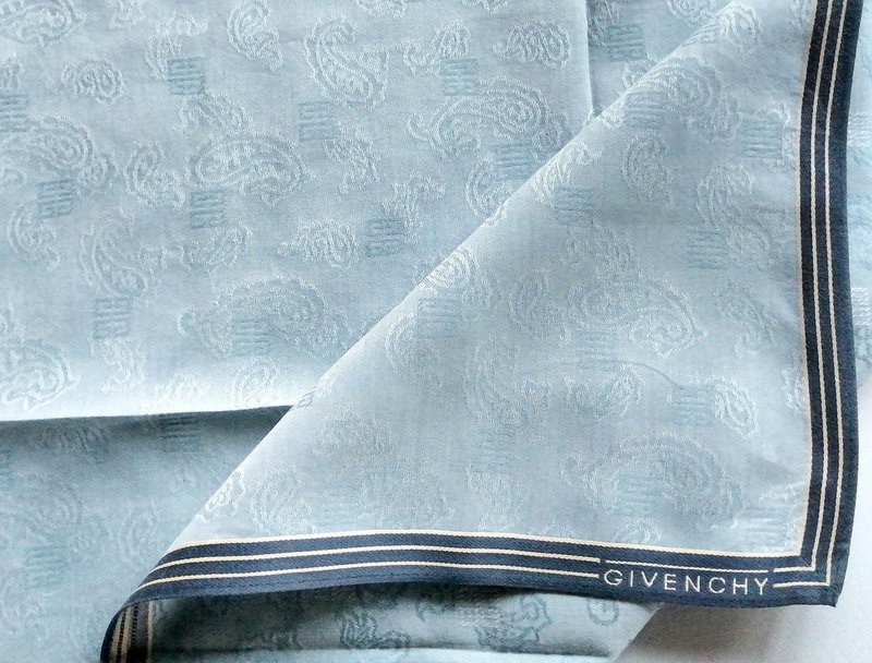 古董 Givenchy 佩斯利图案织纹手帕 男士礼物 19 x 18 英寸 - 手帕/方巾 - 棉 蓝色