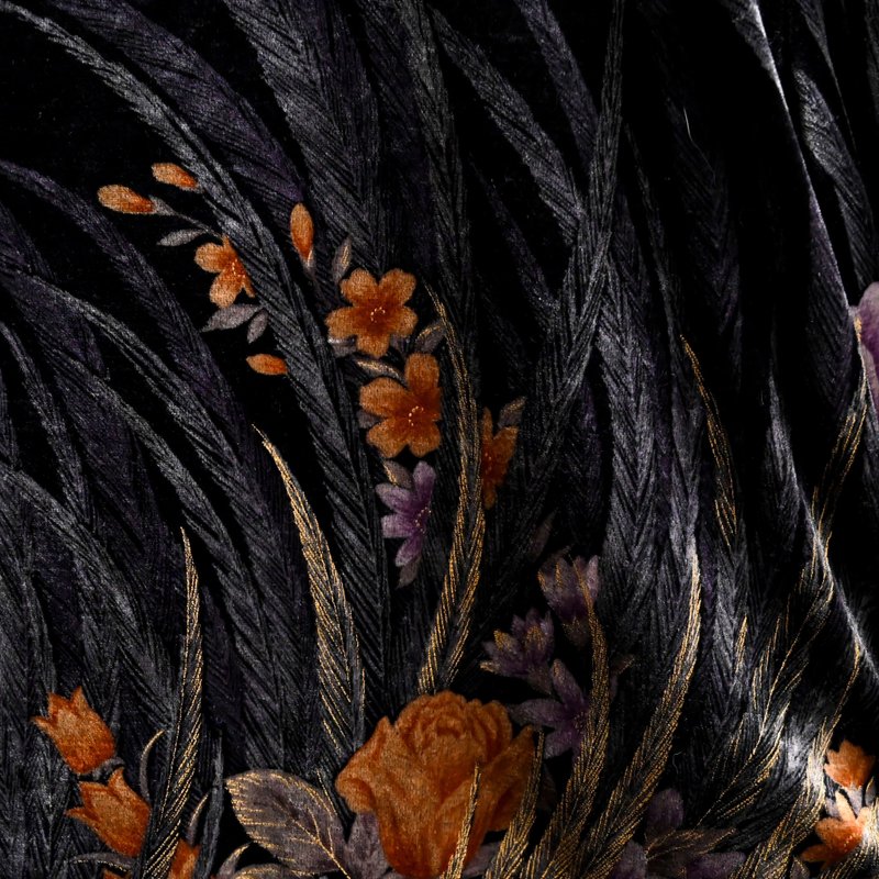 【蛋植物古着】岸芝草日本制天鹅绒印花古着洋装 - 洋装/连衣裙 - 其他人造纤维 黑色