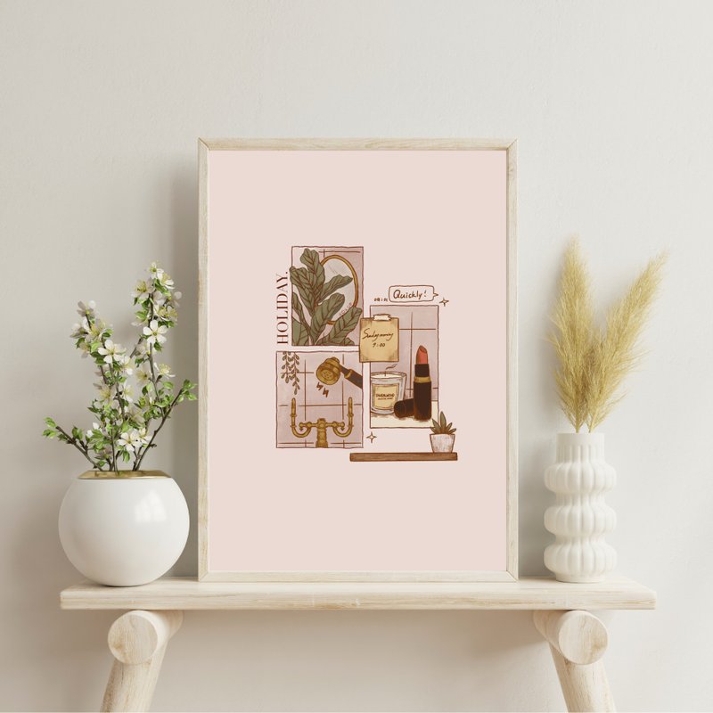 Luluise【Holiday放假日】A3/A4海报 水彩纸(不含相框) - 海报/装饰画/版画 - 纸 粉红色