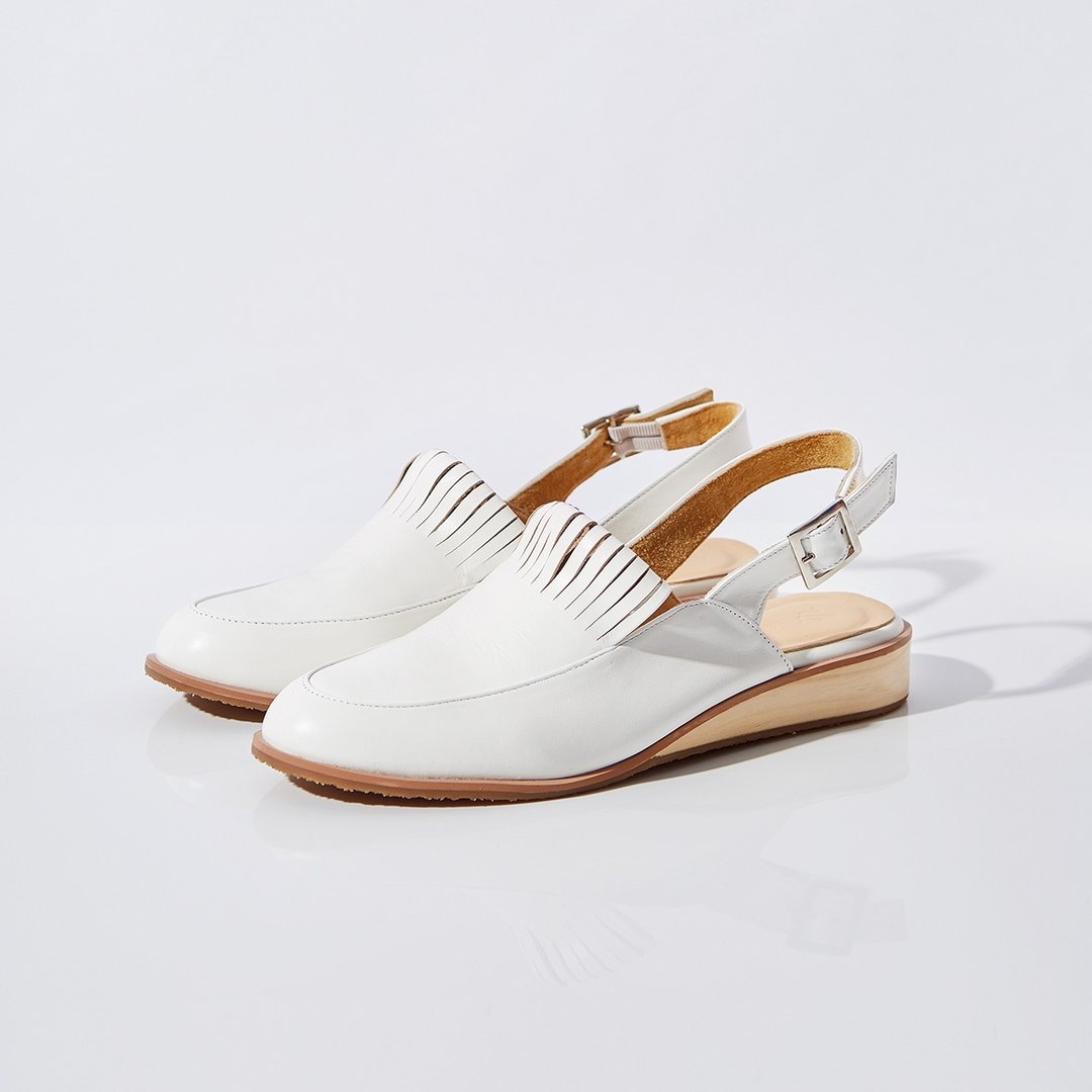 Off White-PINE Slingback Loafers - 女款休闲鞋 - 真皮 白色