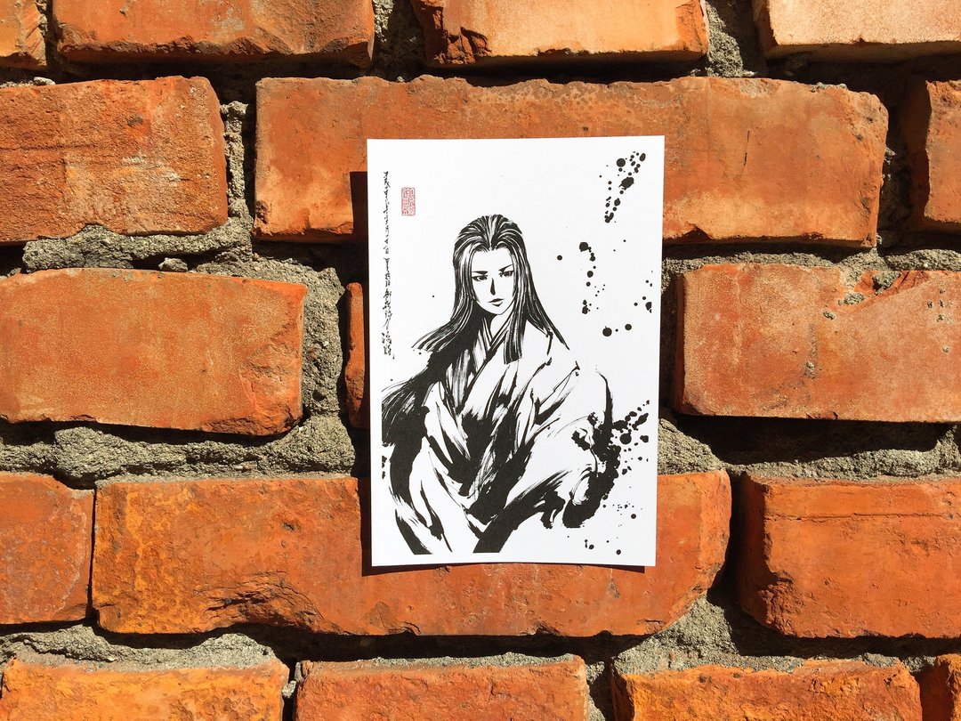 【淀殿】-水墨画明信片/日本战国/手绘/墨绘师/收藏/武将 - 卡片/明信片 - 纸 黑色