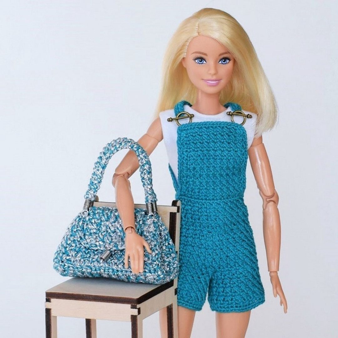 Crochet overalls Barbie doll pattern, doll clothes pattern digital download - 编织/刺绣/羊毛毡/裁缝 - 棉 灰色