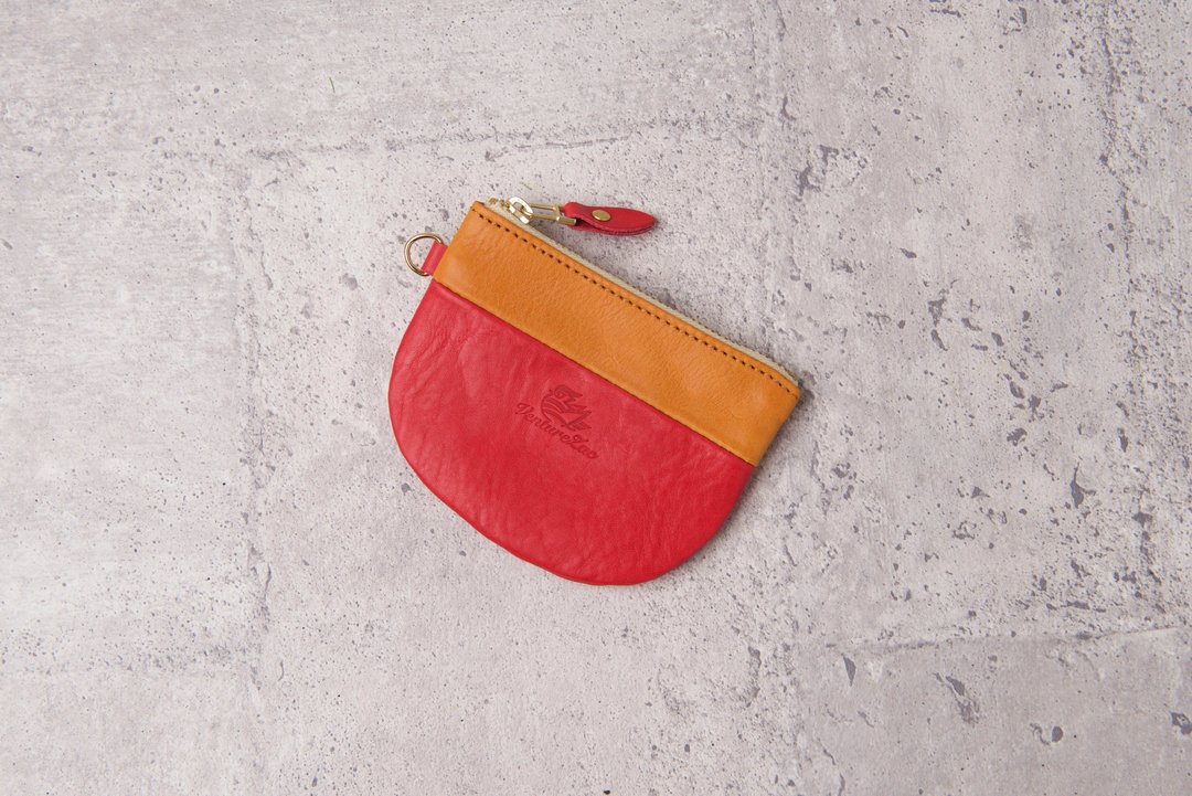 拼色半圆钱包 Semicircle Coin Purse / 红色 Red - 零钱包 - 真皮 红色