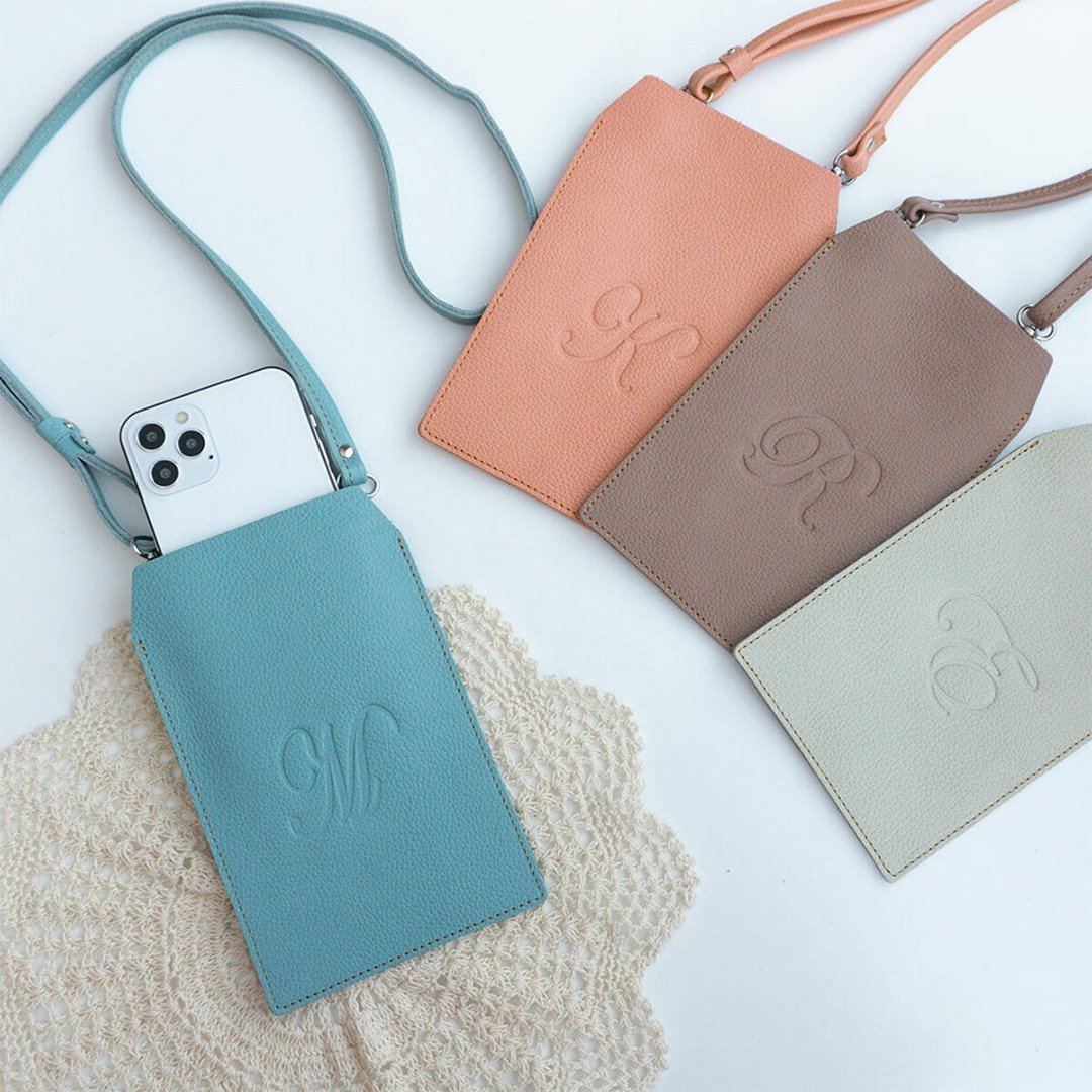 Smartphone Pouch [Shrink Leather Initial] Smartphone Shoulder HS12K - 手机配件 - 真皮 多色