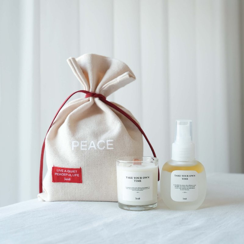 PEACE礼物袋组合－G系列香氛大豆蜡烛55g&放松喷雾50ml - 蜡烛/烛台 - 亚麻 白色
