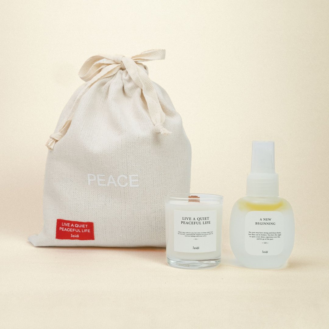PEACE 礼物袋组合－香氛大豆蜡烛 55g&放松喷雾 50ml - 蜡烛/烛台 - 亚麻 白色