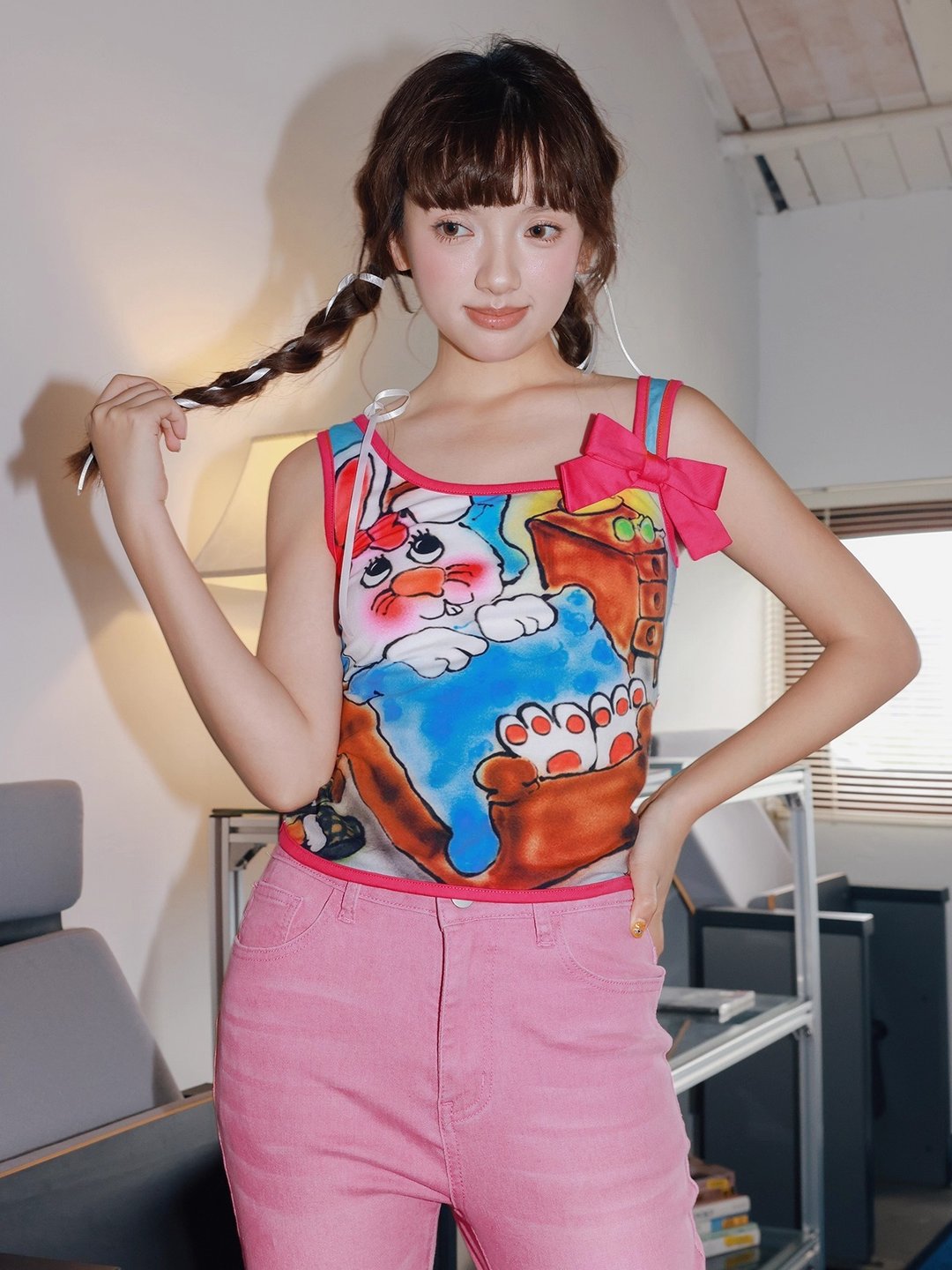 彩色背心 可爱蝴蝶结童趣吊带 - 女装上衣 - 其他材质 多色