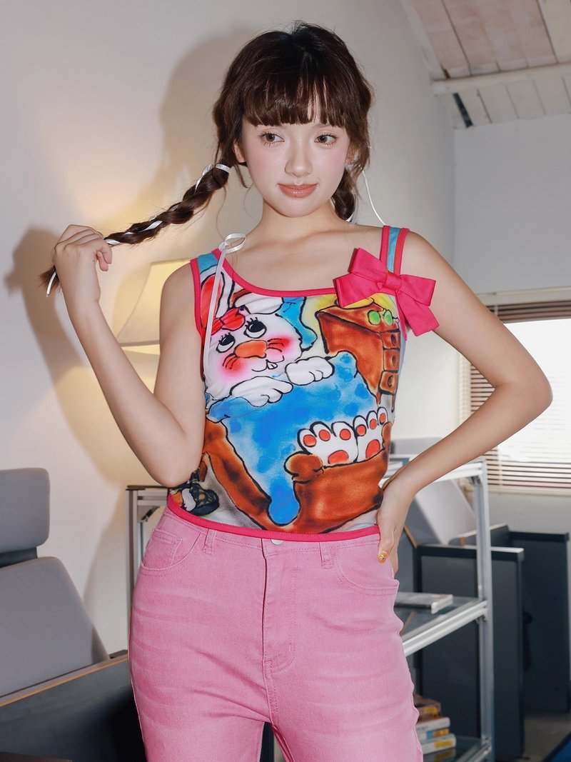 彩色背心 可爱蝴蝶结童趣吊带 - 女装上衣 - 其他材质 多色