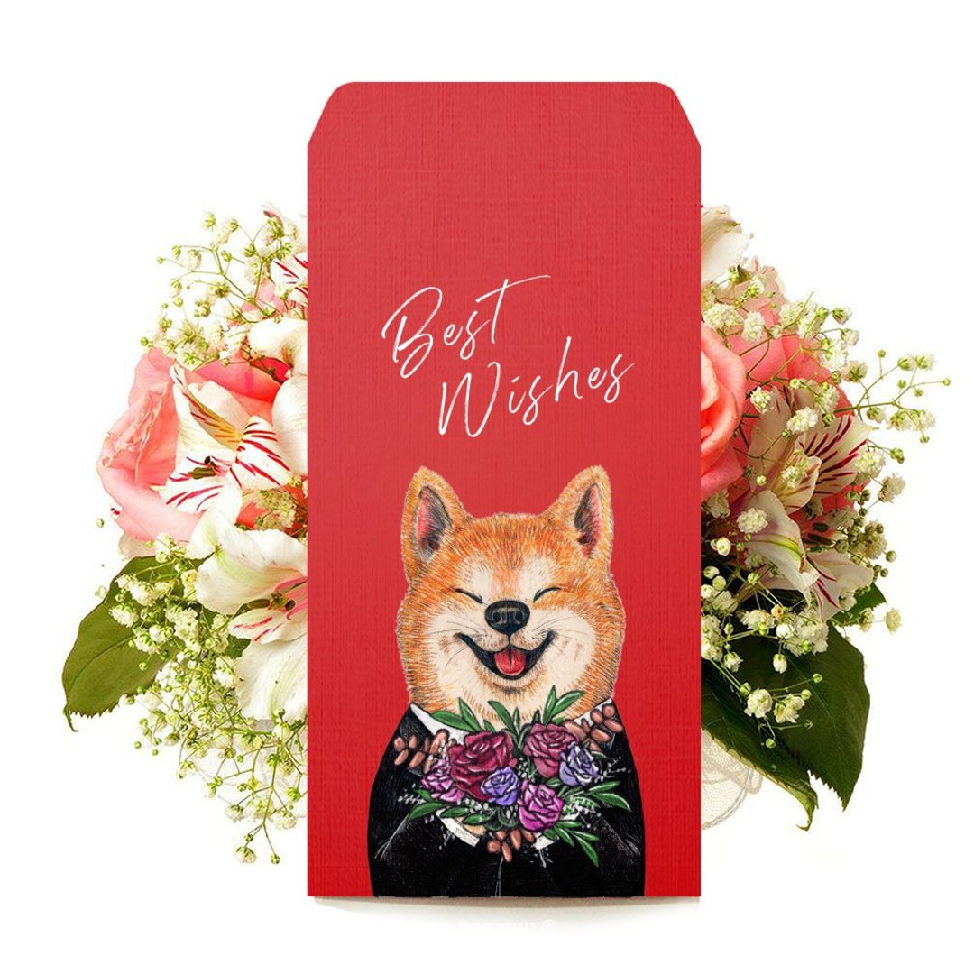 【 柴犬捧花 】手绘风 礼金袋 婚礼红包 Happy Wedding 3入 - 红包/春联 - 纸 红色