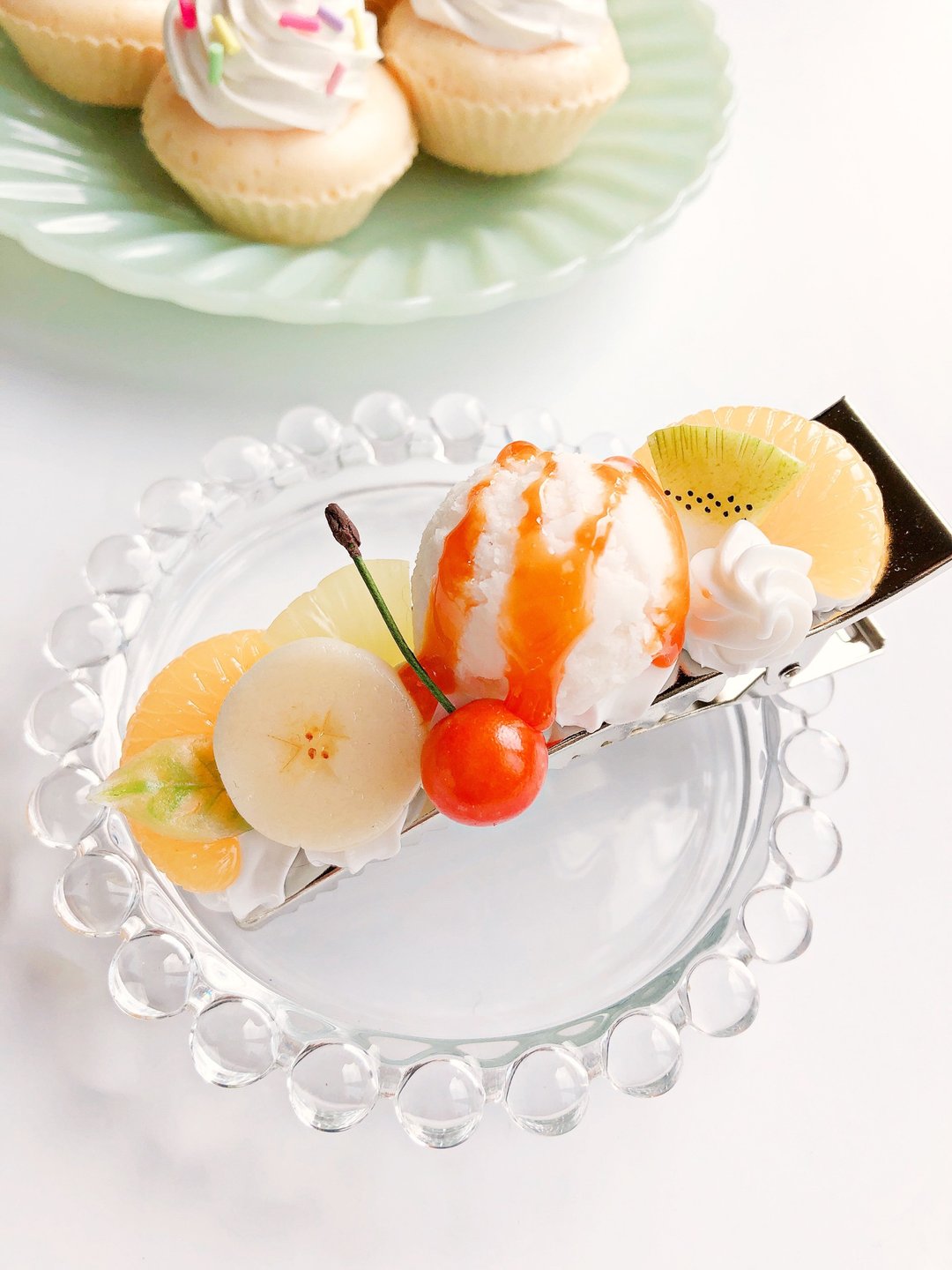 hair clip, hair accessory, fake sweets,fruit,fake food, food sample, present,swe - 发饰 - 粘土 银色