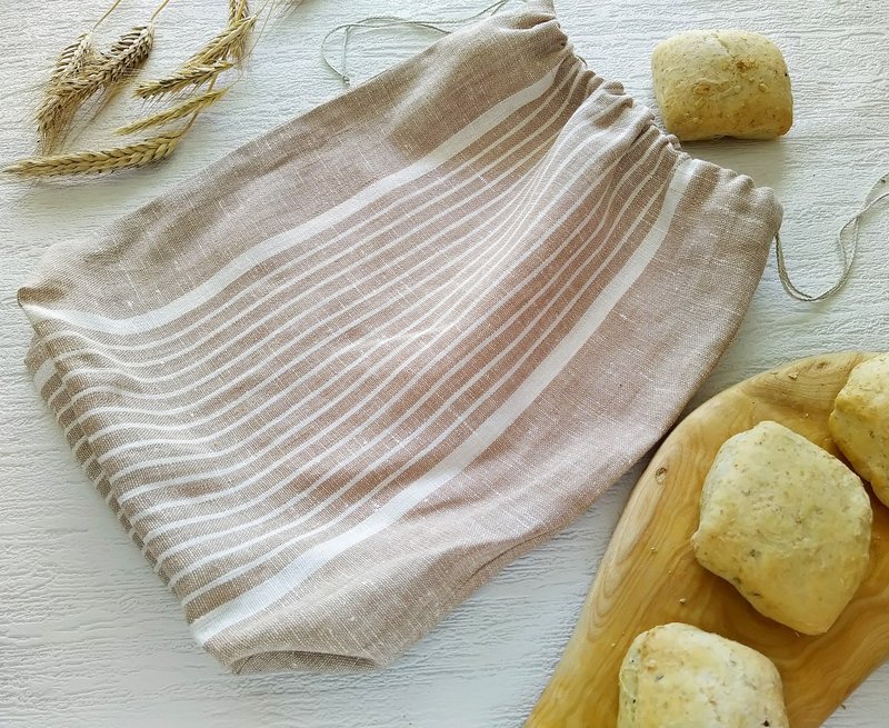 可重复使用的麻制品收纳袋、抽绳网袋、生态面包袋、环保袋、口袋 - 调味罐/酱料瓶 - 亚麻 咖啡色
