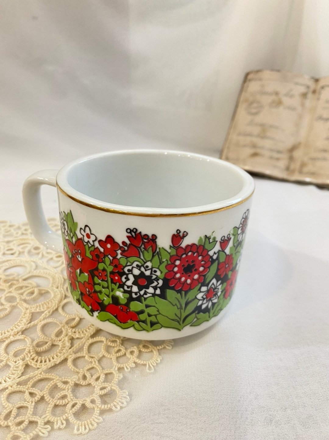 【好日恋物】台湾之光大同典雅红色花卉陶瓷茶杯 - 茶具/茶杯 - 瓷 白色