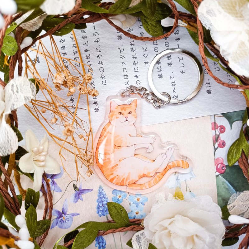 KR438_高冷橘貓B / 晶透吊飾 - 钥匙链/钥匙包 - 塑料 多色