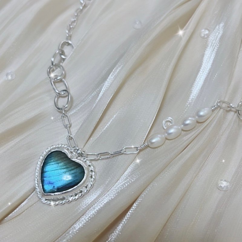 七月叶金工 / Love Labradorite爱心拉长石项链 /925纯银项链 - 项链 - 纯银 银色