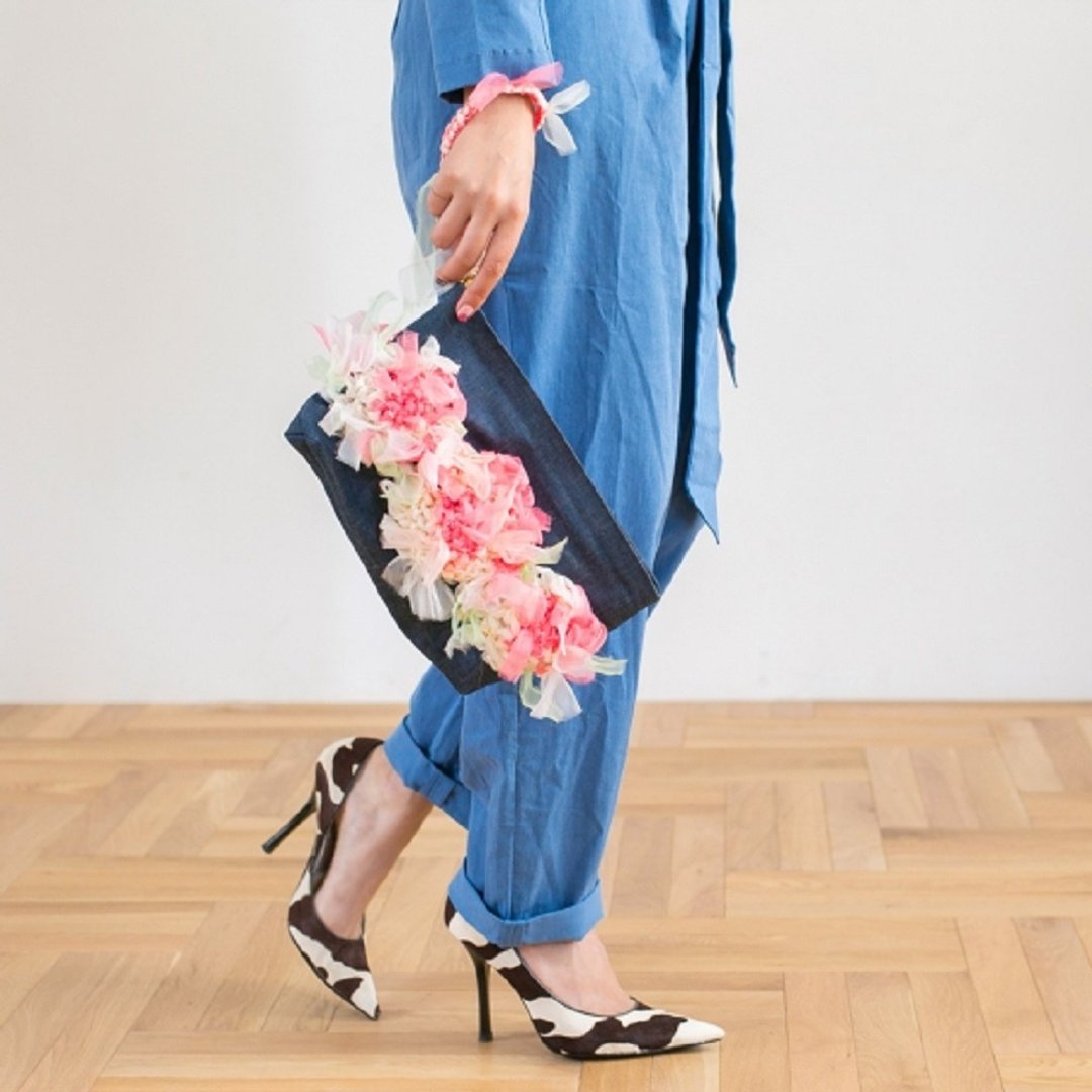 Spice | Denim | Blooming Clutch Handbag - 手提包/手提袋 - 聚酯纤维 粉红色