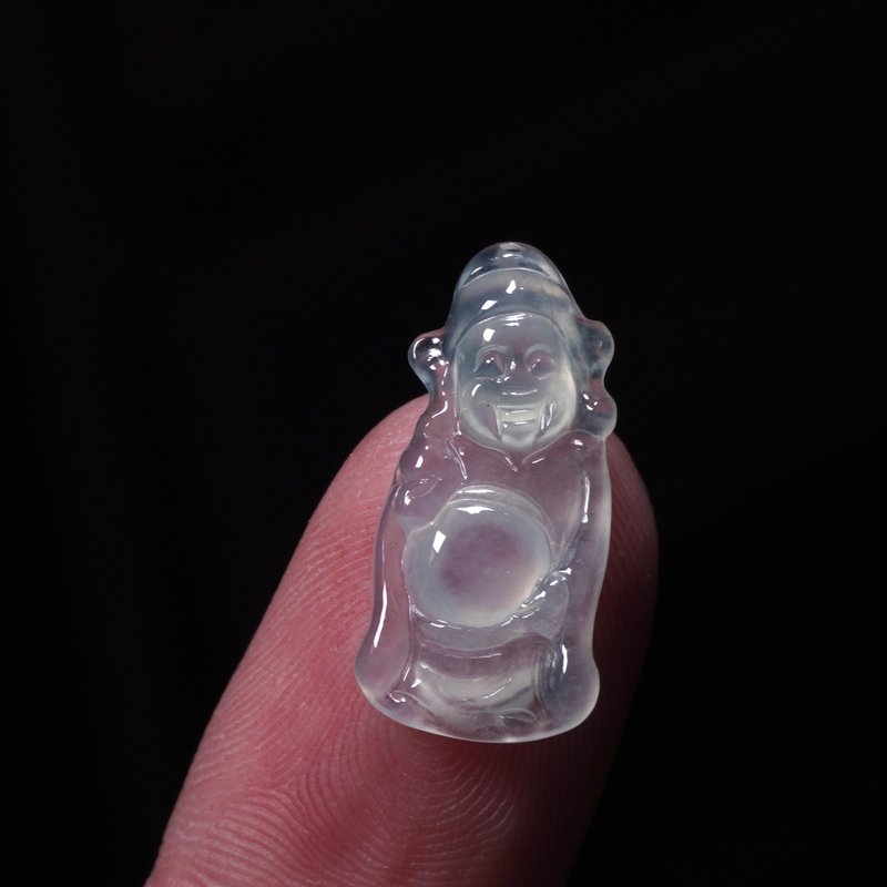 放光高冰种翡翠财神爷项链 | 天然缅甸玉A货翡翠 | 送礼 - 项链 - 玉石 透明