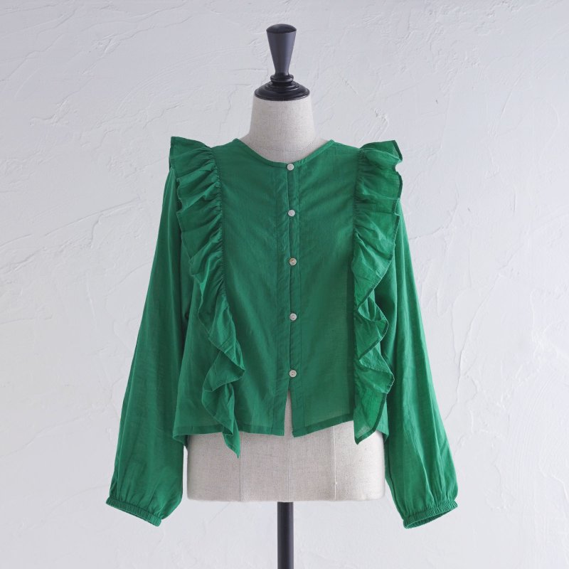 卡迪莫斯林荷叶边罩衫 / green - 女装衬衫 - 棉．麻 绿色