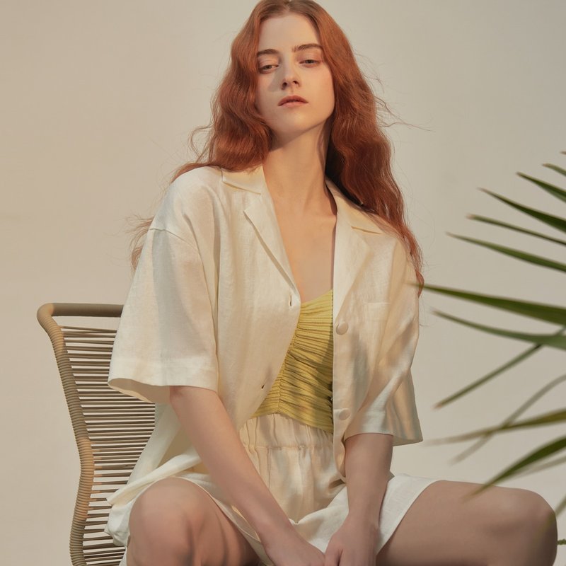 睡衣女夏款高级感亚麻家居服新款短袖短裤可外穿套 - 居家服/睡衣 - 亚麻 白色