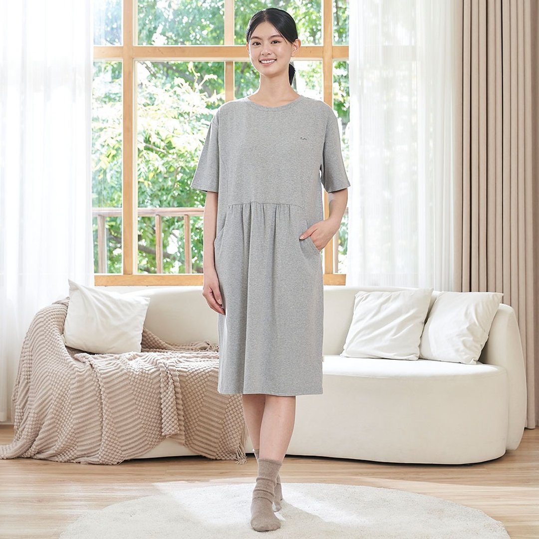MIT有机棉弧形剪接设计洋装-共2色 - 居家服/睡衣 - 棉 多色