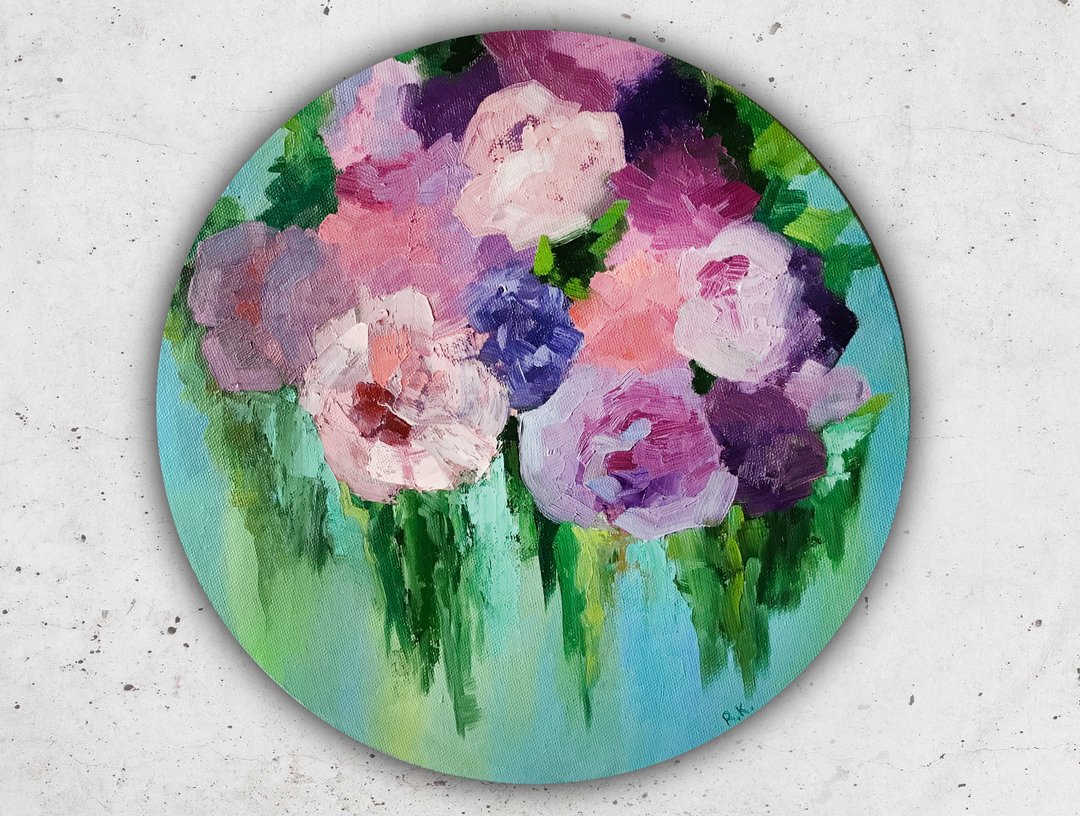 Peonies painting, Abstract floral home decor, Original oil painting,Gift for her - 墙贴/壁贴 - 其他材质 多色