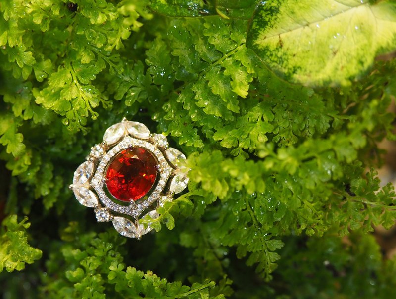 锰铝榴石戒指 • 设计师严选 | 轻奢系列 • 附礼物包装 - 戒指 - 宝石 红色