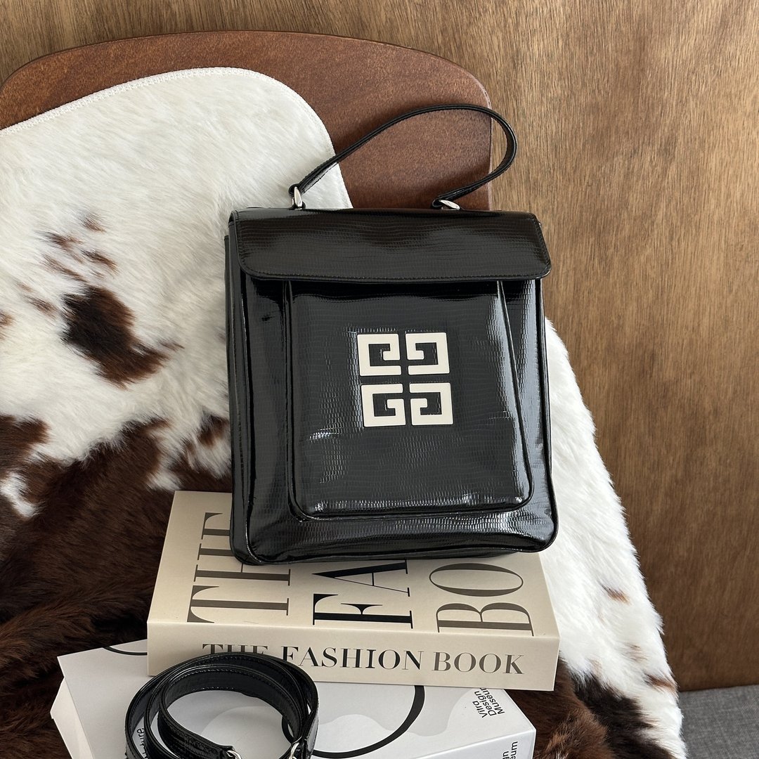 中古包 Givenchy 纪梵希 4G 蜥蜴压纹手提包 - 手提包/手提袋 - 真皮 黑色