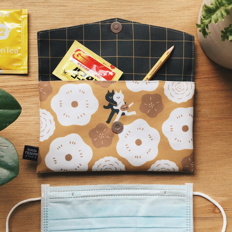防泼水布 口罩收纳袋 餐具袋 存折包 - 朵猫猫 - 口罩 - 防水材质 橘色