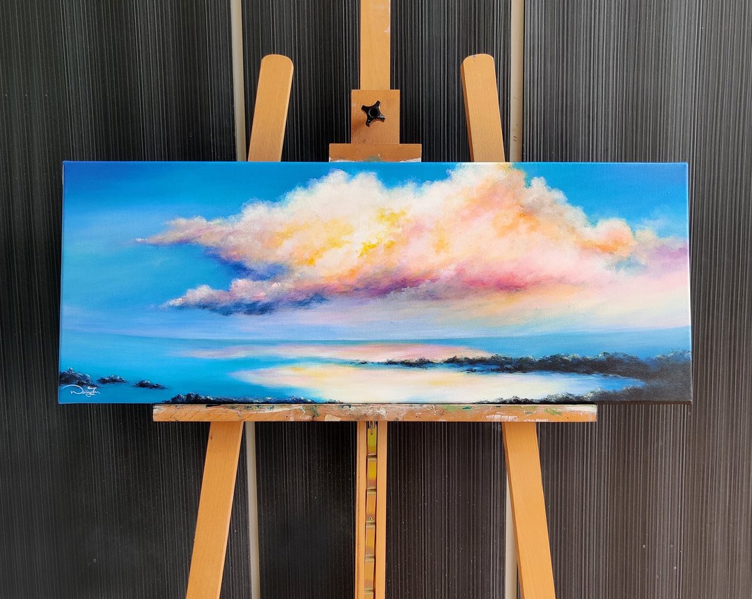 【霞光】风景丙烯画原作 | 蓝天彩云大海横幅 | 客厅书卧房挂画 - 海报/装饰画/版画 - 棉 