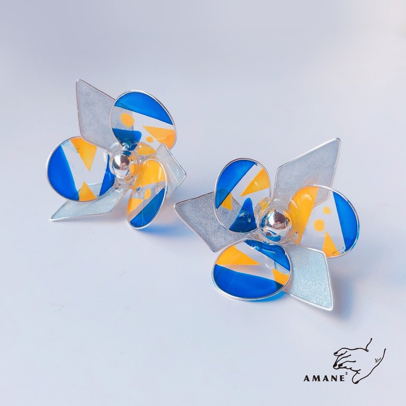 温柔的哲学家 - 海岸 (黄蓝亮片/半透明树脂耳环) - 耳环/耳夹 - 其他材质 蓝色