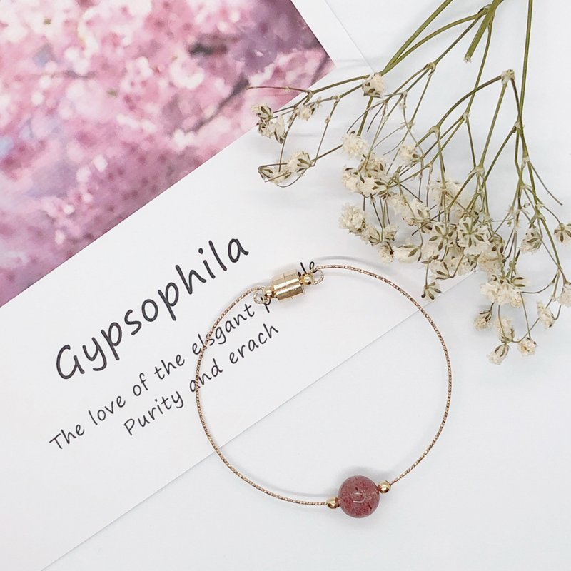 14K包金 草莓晶 天然水晶 极简 极细 定制化 手链 手镯 - 手链/手环 - 水晶 粉红色