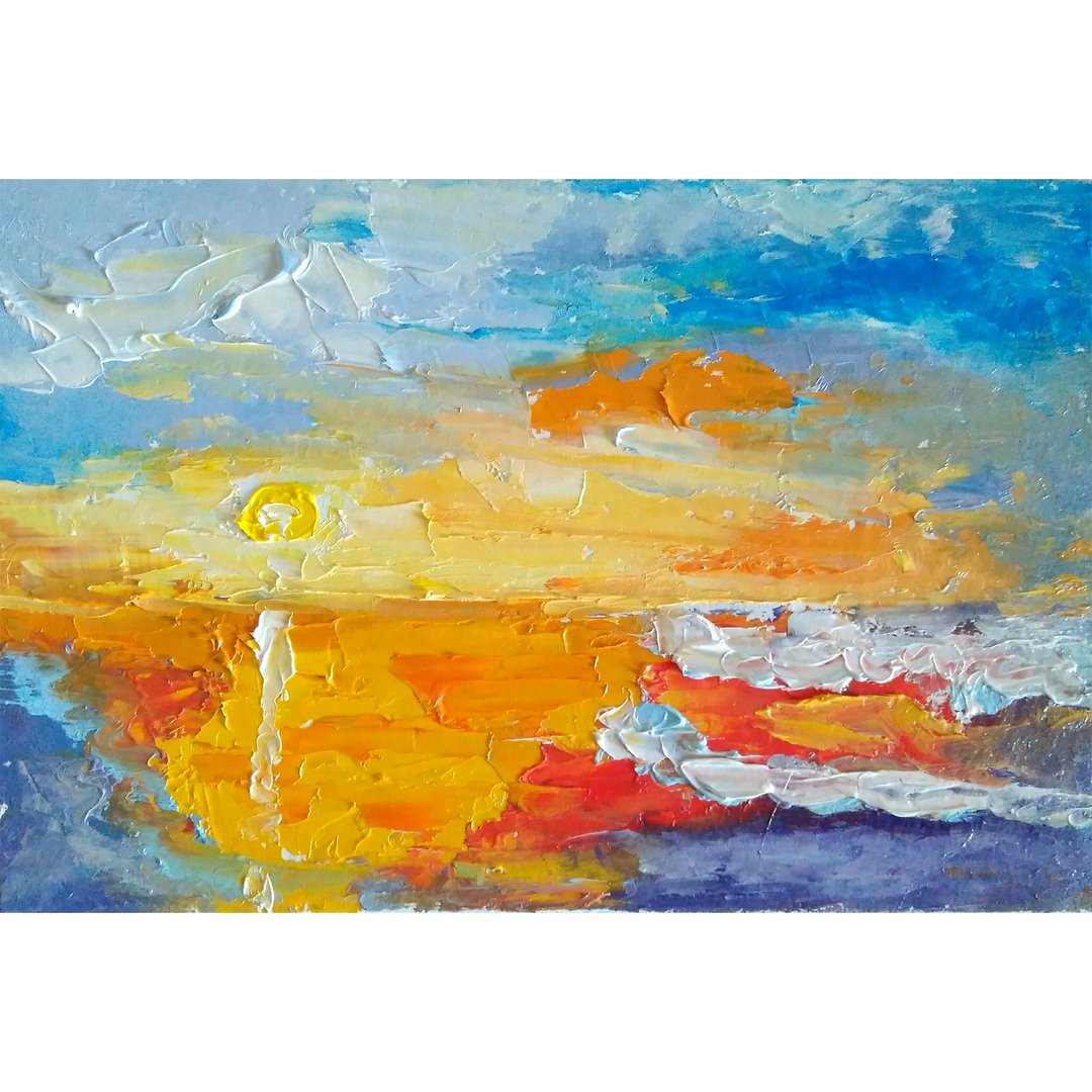 Abstract Seascape Original Painting, Sea Sunset Wall Art, Sky Mini Artwork, 手工油畫 - 海报/装饰画/版画 - 其他材质 多色