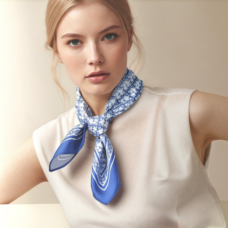 Jardin Des Fontaines Monogram 柔滑丝巾 (60厘米) - 丝巾 - 聚酯纤维 蓝色