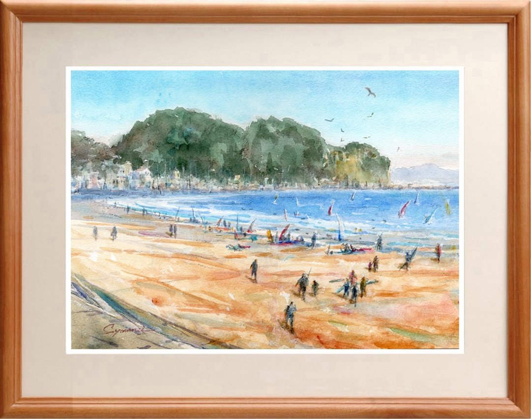 水彩画原作 湘南片濑海岸的风景 - 海报/装饰画/版画 - 纸 蓝色