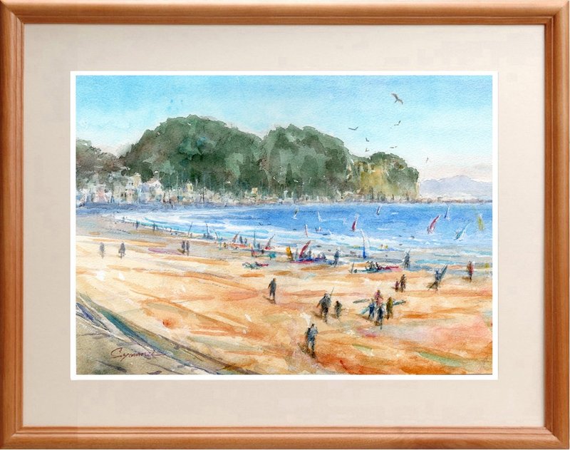 水彩画原作 湘南片濑海岸的风景 - 海报/装饰画/版画 - 纸 蓝色