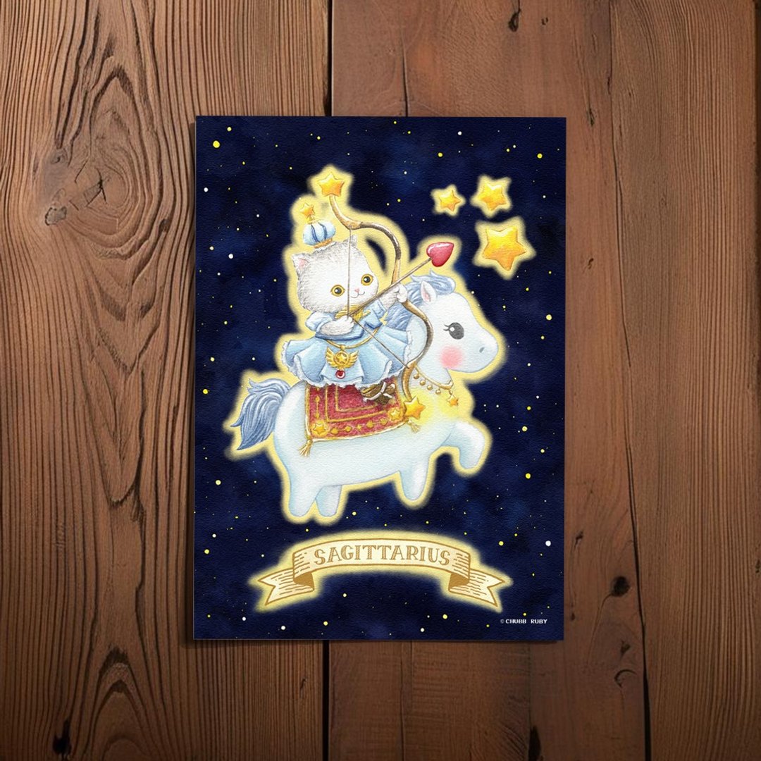 原创 星座猫猫 射手座 水彩手绘 明信片 - 卡片/明信片 - 纸 多色