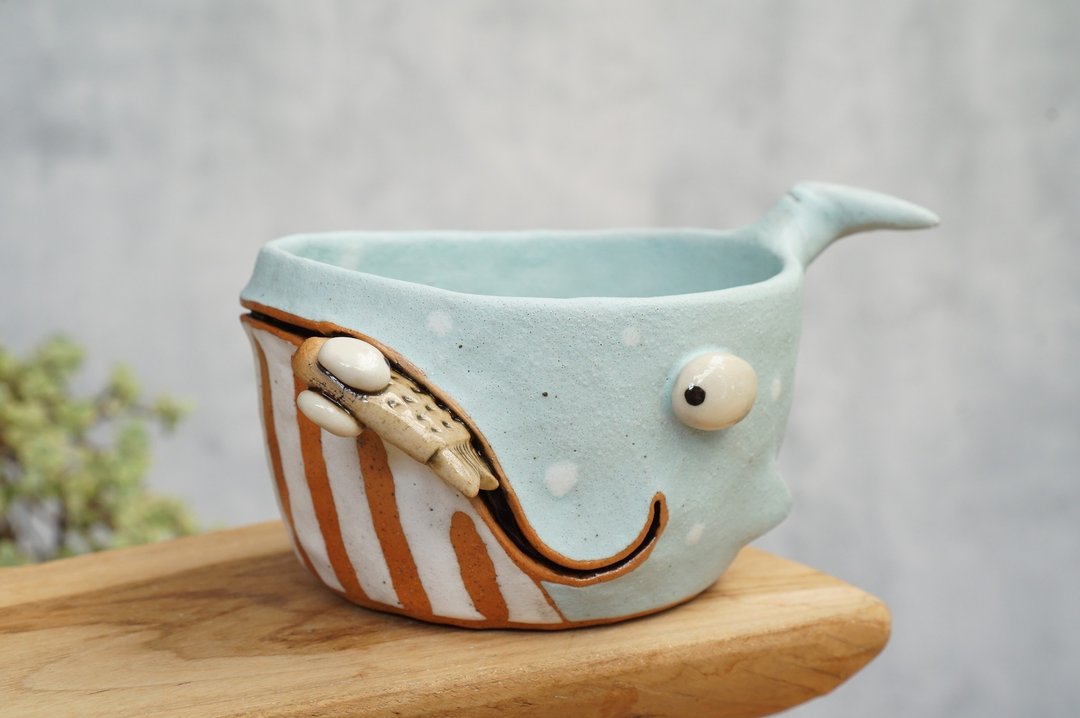Whale pot , Whale plant pot , Handmade ceramics , pottery - 花瓶/陶器 - 陶 蓝色