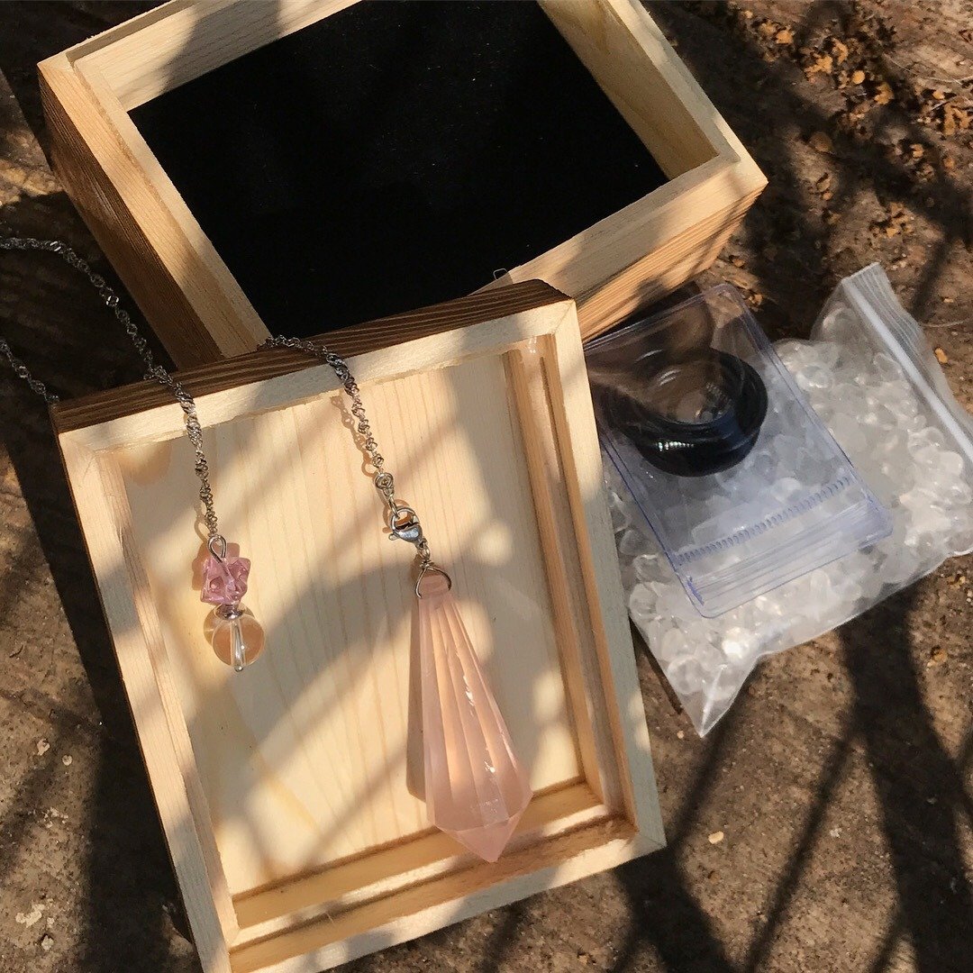  【Lost and find】天然 粉晶 玫瑰精 灵摆套装 - 项链 - 宝石 粉红色