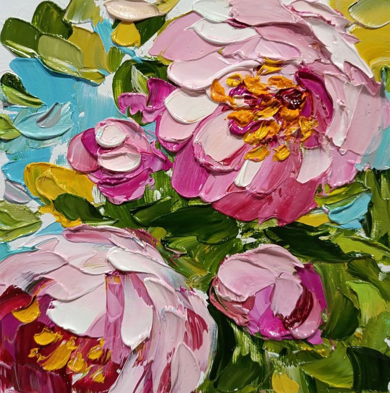 粉红牡丹画 原创艺术 花卉艺术 印象派油画 - 海报/装饰画/版画 - 棉．麻 粉红色