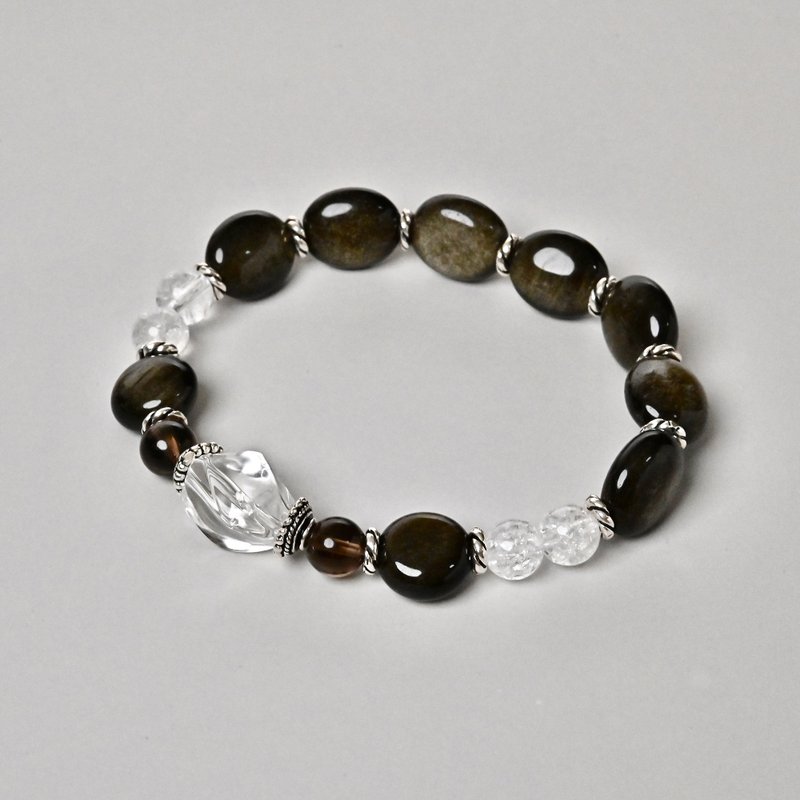 金曜光影 | 金沙黑曜石*茶晶*白水晶 | 招财避邪款 - 手链/手环 - 宝石 黑色