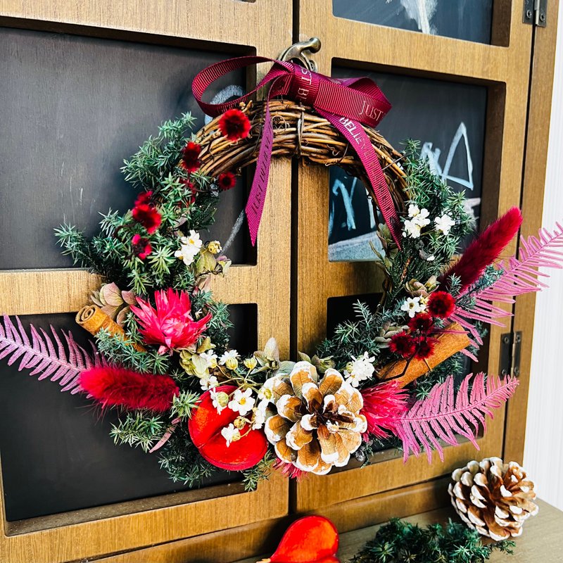 和式圣诞花圈 永生花圣诞圈 日本永生花松柏 - 摆饰 - 植物．花 