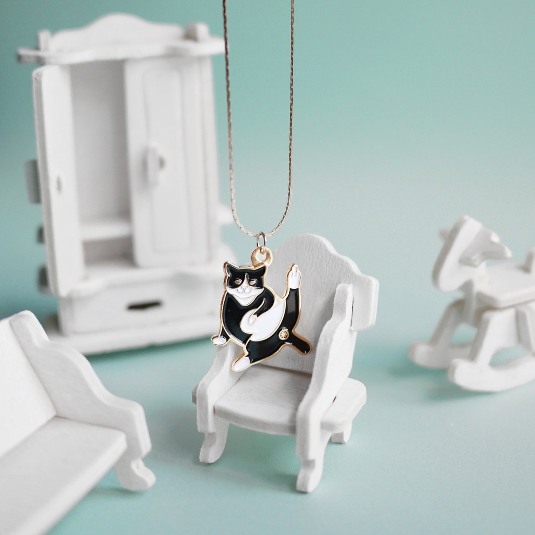 黑白 面具 猫 浅金色  颈链 锁骨链 项链 首饰 中指敬礼 - 锁骨链 - 其他金属 金色