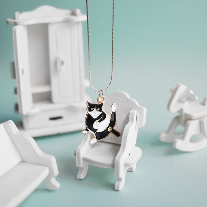 黑白 面具 猫 浅金色  颈链 锁骨链 项链 首饰 中指敬礼 - 锁骨链 - 其他金属 金色