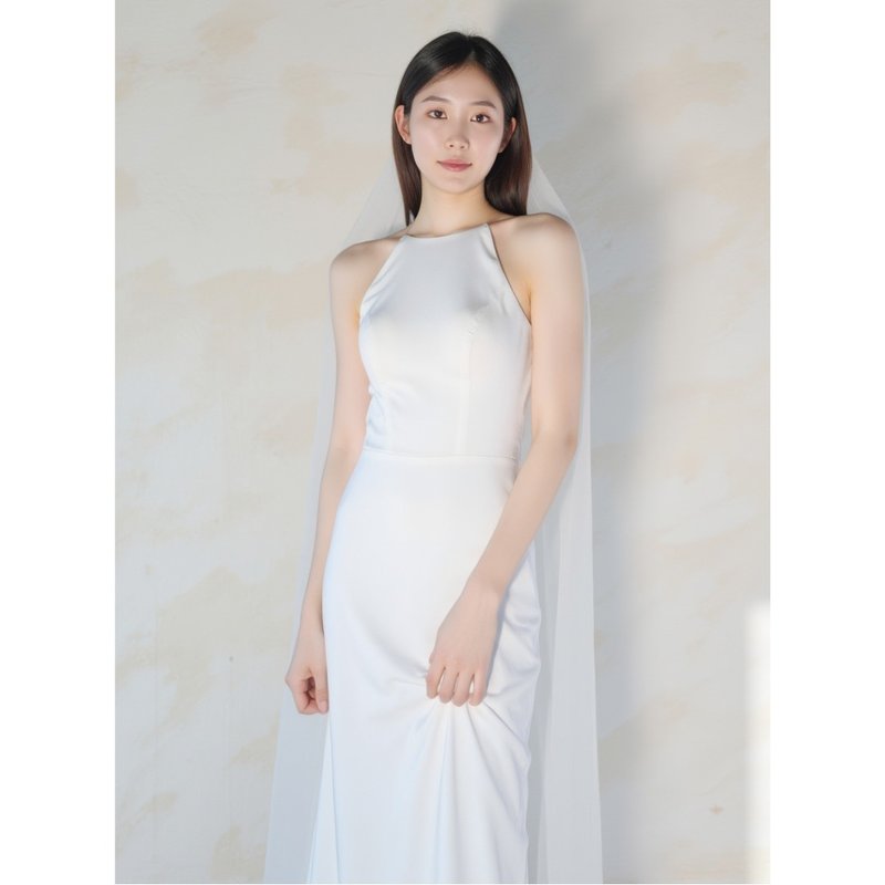 绕颈修身长礼服 - 晚装/礼服 - 丝．绢 白色