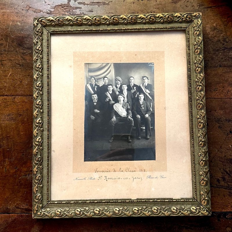 *50509-珍藏1913年法国古董纪念照原框收藏34x29cm - 墙贴/壁贴 - 木头 